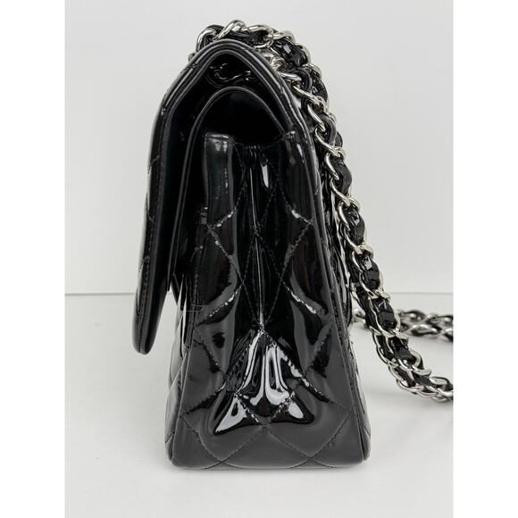 Chanel Patent Quilted Jumbo Single Flap Bag Black with Silver Hardware B-2 - Picture 3 of 16